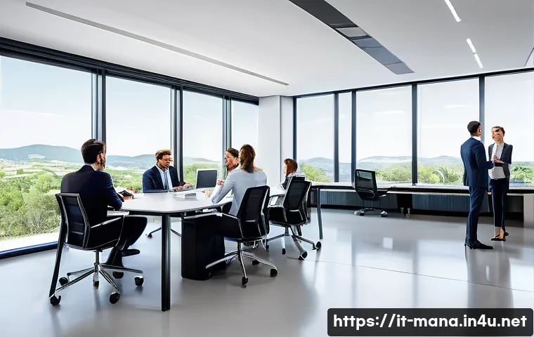 경영지도사와 경영 성과 평가 - A modern Italian corporate office interior with diverse professionals engaged in a collaborative mee...