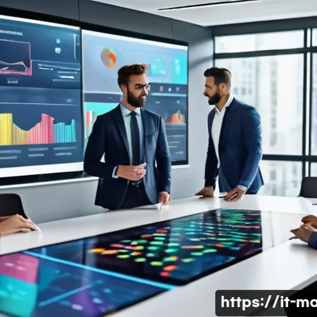 경영지도사와 AI 기반 컨설팅 - A modern Italian corporate office environment showing a diverse team of business consultants and AI ...