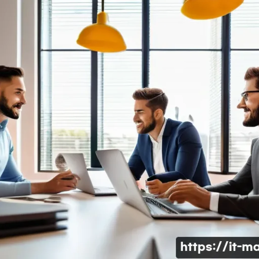 경영지도사와 고객 만족도 향상 프로젝트 - A modern Italian office environment showing a diverse team of professionals engaged in active listen...