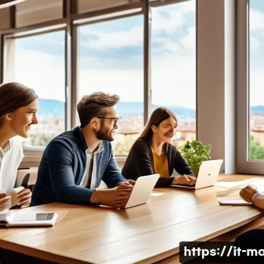 경영지도사와 기업 문화 개선 방법 - A modern Italian office environment with diverse employees engaged in a lively brainstorming session...