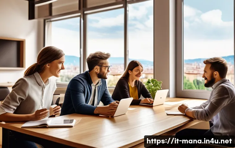경영지도사와 기업 문화 개선 방법 - A modern Italian office environment with diverse employees engaged in a lively brainstorming session...