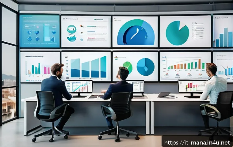 경영지도사와 데이터 기반 의사결정 - A modern Italian office setting with a diverse team of professionals analyzing colorful, interactive...
