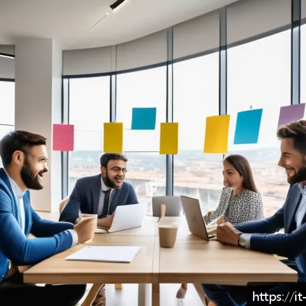 경영지도사와 경영 혁신 워크숍 - A modern corporate workshop scene inside a bright, spacious office with diverse Italian professional...