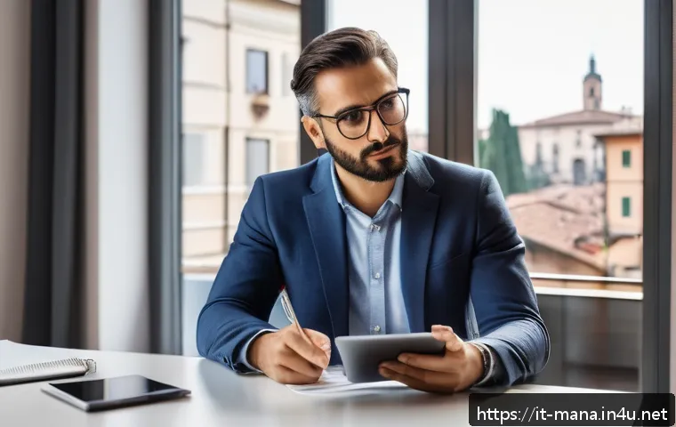 경영지도사와 고객 설득 기술 - A professional business consultant attentively listening to a client in a modern Italian office sett...