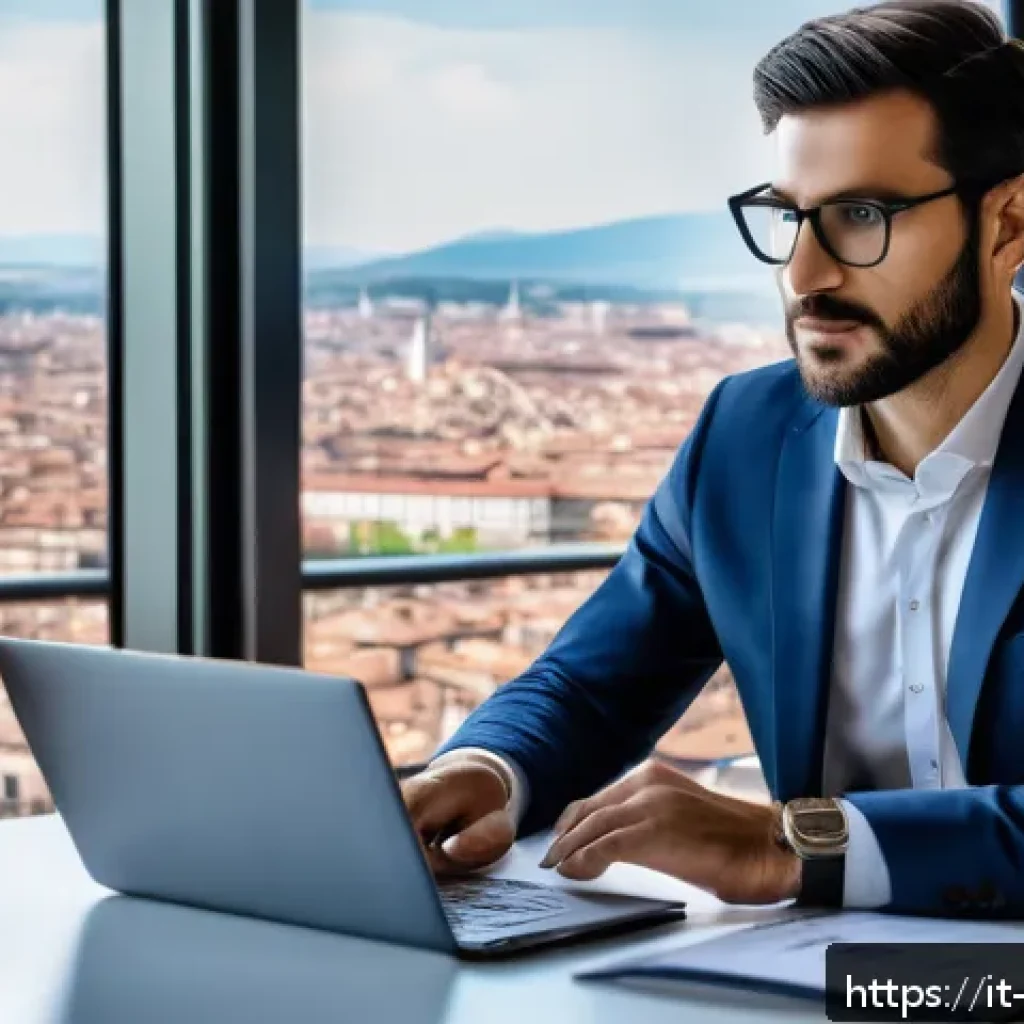 경영지도사 자격증 취득 방법 - A professional Italian business consultant in a modern office setting, dressed in smart business cas...