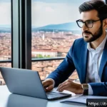 Home 21 경영지도사 자격증 취득 방법 - A professional Italian business consultant in a modern office setting, dressed in smart business cas...