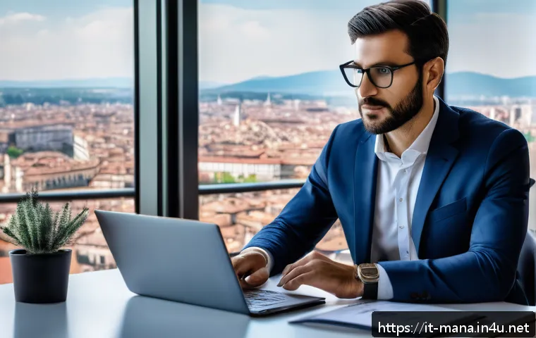 경영지도사 자격증 취득 방법 - A professional Italian business consultant in a modern office setting, dressed in smart business cas...