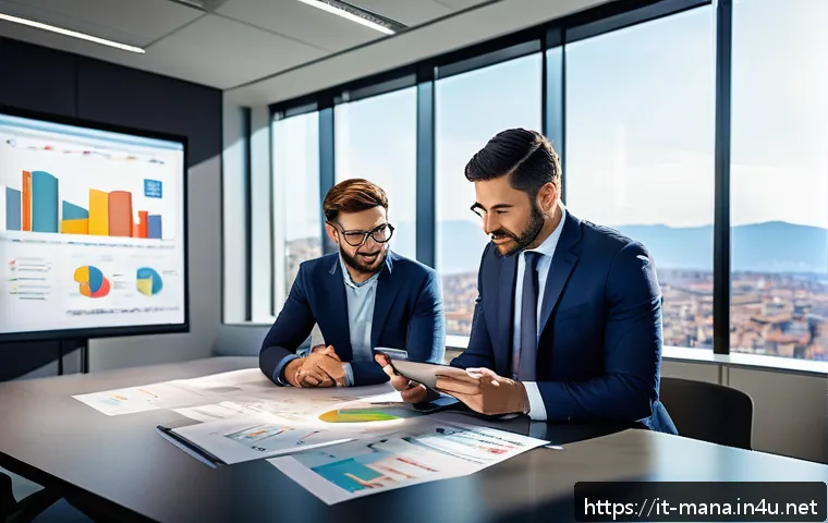 경영지도사 실무 사례 공유 - A modern Italian small manufacturing company&rsquo;s conference room scene where a diverse team of consult...